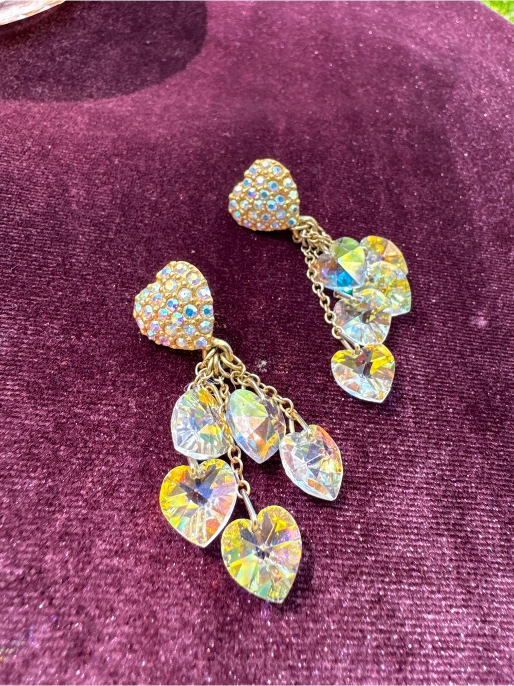Kirk’s Folly Crystal Heart Drop Earrings - Iridescent Gold Tone